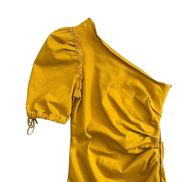 Jonathan Simkhai One Shoulder Denim Ruffle Mini Dress 10 Yellow Asymmetric‎ - Picture 4 of 16